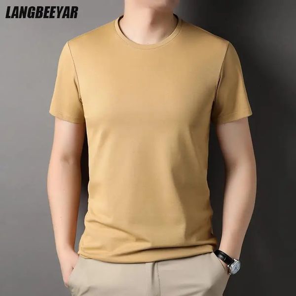 Top Grade 2.5% Mulberry Silk Summer Brand Tops Crewneck Camiseta Homens Plain T-Shirt Manga Curta Casual Moda Mens Roupas 240229