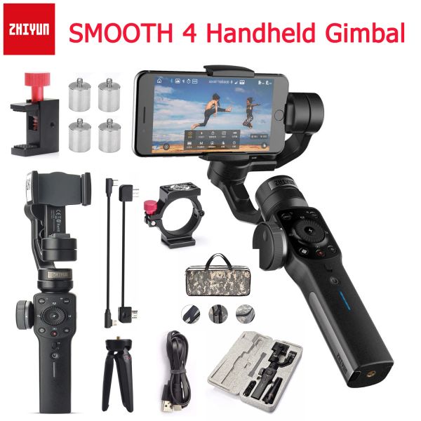 Cabeças Zhiyun Smooth 4 3axis handheld smartphone estabilizador Gimbal para iPhone XS Max X 8 7 Samsung S9 S8 Câmera de ação Vlog Live