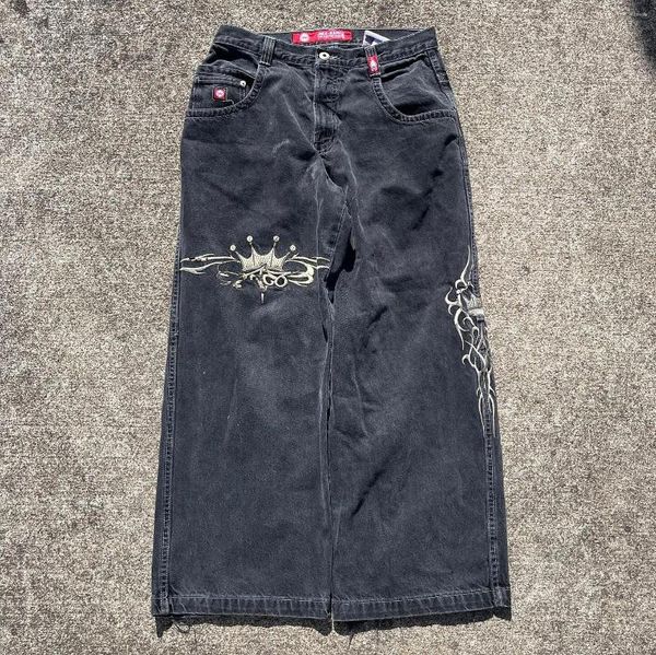 Erkek kot jnco mektup nakış bol hip hop orta bel düz geniş bacak denim pantolon goth rahat sokak kıyafeti pantolon erkek giyim