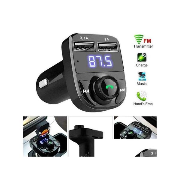 Trasmettitori Fm per telefoni cellulari Trasmettitore X8 Aux Modator Kit vivavoce per auto Bluetooth O Lettore Mp3 con caricatore doppio USB a ricarica rapida 3.1A Dro Otj5S