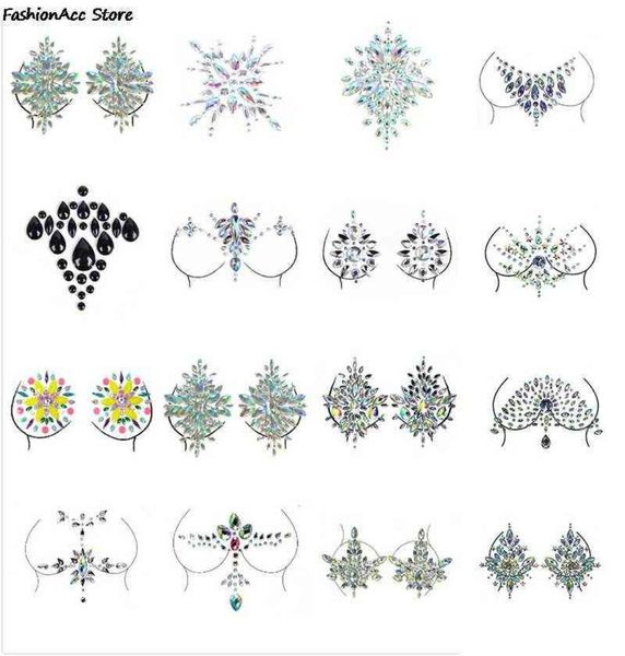 Покрытие для сосков Кристалл Наклейки на бюстгальтер Клейкие алмазные бусины Грудь Пирожки Блестящая татуировка Наклейка Аксессуары для бюстгальтера Наклейки на подушечки для бюстгальтера AA222195908