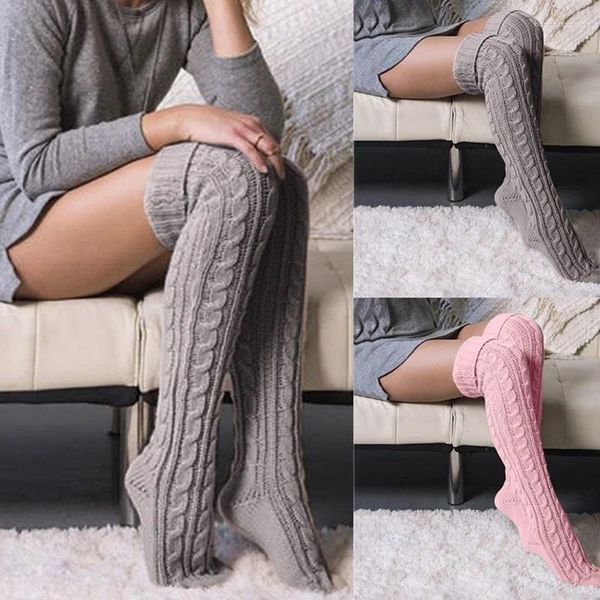 Frauen Socken Oberschenkel Hohe Strümpfe Damen Winter Warme Damen Mädchen Lange Über Knie Socke Stricken Haufen Dicke Weibliche Woolen fuß Bein Wärmer