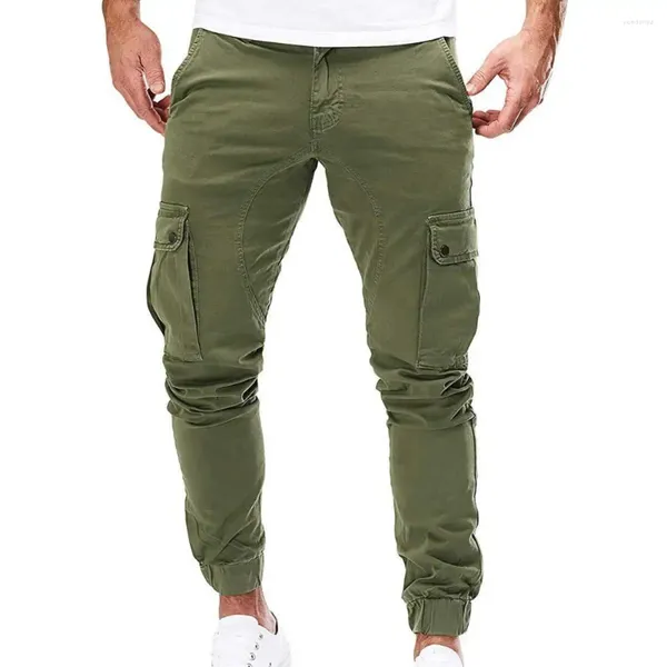 Pantaloni da uomo Pantaloni da uomo Tinta unita Traspirante con coulisse Cargo con multi tasche Vita elastica per vestibilità ampia alla caviglia