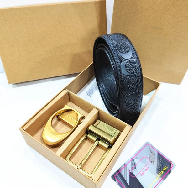 Cinto de grife Mes e Cintos Femininos Clássica Moda Business Casual Cintos Atacado Marrom Preto Metal Fivela De Couro Com Cabeça De Dois Botões Conjunto Cinto De Luxo