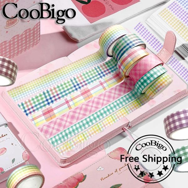 1 conjunto de fita washi para scrapbooking, fita adesiva de grade com listras, adesivos para diário diy, álbum, caixa de presente, decoração, suprimentos de papelaria 240304