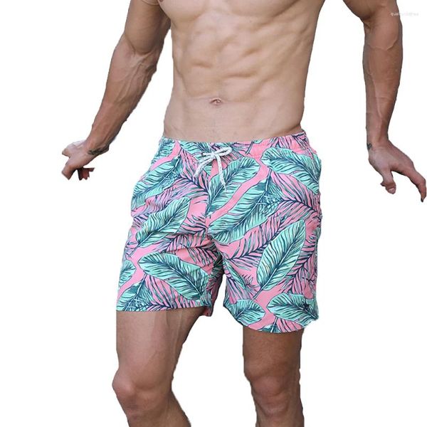 Shorts Masculinos Verão Praia Calças Soltas Casual Palm Leaf Impresso Malha Forrada Moda Primavera Resort Tamanho Grande