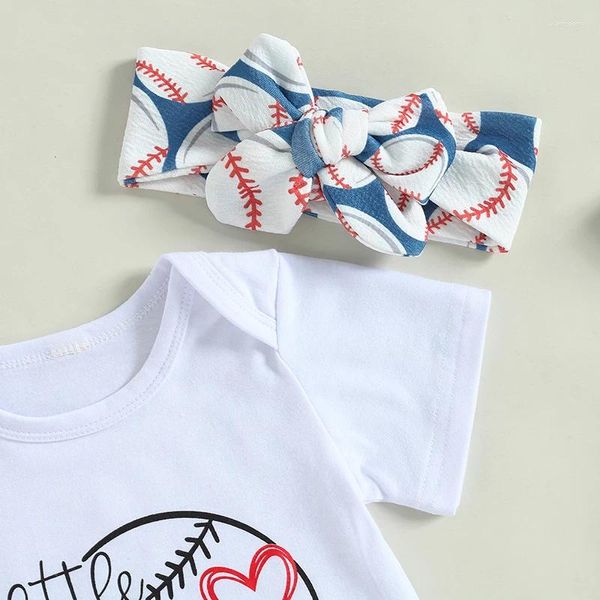 Conjuntos de roupas Baby Girl Baseball Outfit Little Sister Maior Fan Romper Bloomer Headband 3 Pcs Roupas de Verão