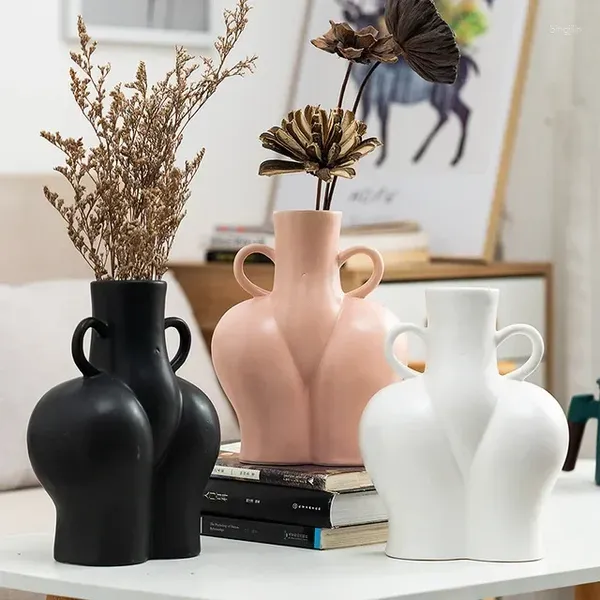 Vasos nórdico simulação corpo humano arte vaso de cerâmica falso flor café clube loja estatuetas decoração casa sala de estar mobiliário artesanato