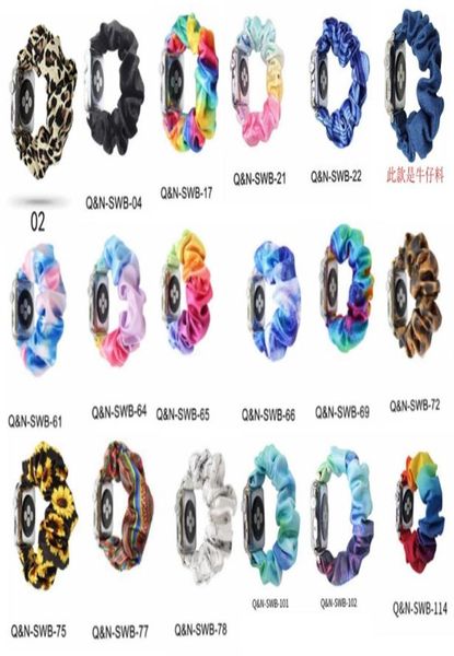 Tiedye padrão tecido de veludo scrunchie pulseira elástica capa para apple watch band série 7 45mm 41mm 6 5 4 3 38mm 40mm 42m2635829