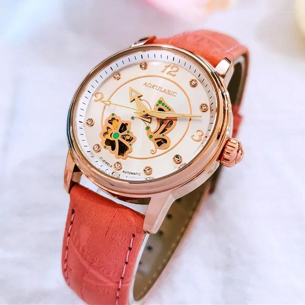 Наручные часы AOKULASIC, лучший бренд, женские часы, роскошные женские повседневные наручные часы, кожаные водонепроницаемые часы для девочек Montre Femme 2024