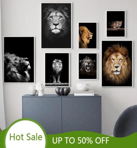 Africa Wildlife Roaring Lion Wall Art Canvas Painting Poster Animali in bianco e nero Room Decor Immagini Decorazione domestica Pittura8553939