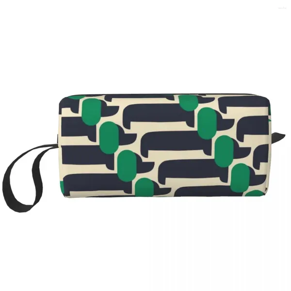 Sacos cosméticos bonito impressão verde cão mostrar patten viagem saco de higiene pessoal orla kiely organizador de maquiagem beleza armazenamento dopp kit caso caixa