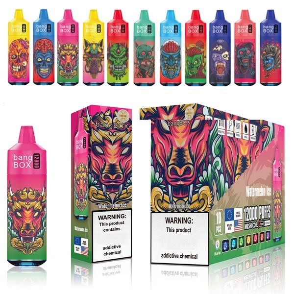 Original Vape Pen BangBox Puff12000 12 Geschmacksrichtungen 0 % 2 % 3 % 5 % Boden mit LED-Farblichtern Typ C, der Einwegrauch auflädt