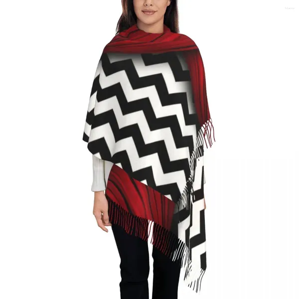 Schals Twin Peaks Schwarz-Weiß-moderner geometrischer Schal-Wickel für Frauen Langer Winter-warmer Quasten-Schal Unisex Bohemian