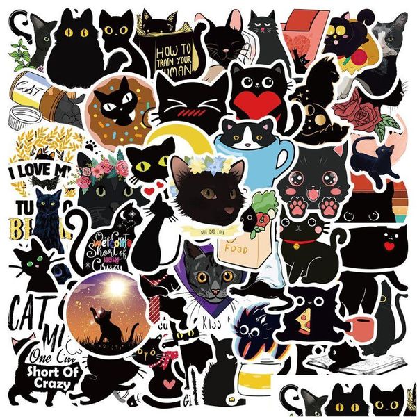 Araba Çıkartmaları 50 PCS/Lot Cartoon Creative Sweet Black Cat Bombay Iti Sticker için DIY LAGE Dizüstü Bilgisayar Bisiklet Çıkartmaları Desen Teslimat Otomobilleri Otzaw