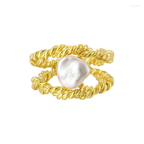Anelli a grappolo Gioielli di moda Anello con perla d'acqua dolce da 8 mm Gioielli in argento sterling 925 placcato oro