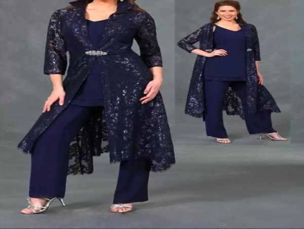 Tailleur pantalone per la madre della sposa in 3 pezzi con giacca con maniche in pizzo 34 Abiti da sera formali Abiti da cerimonia per invitati taglie forti8254895