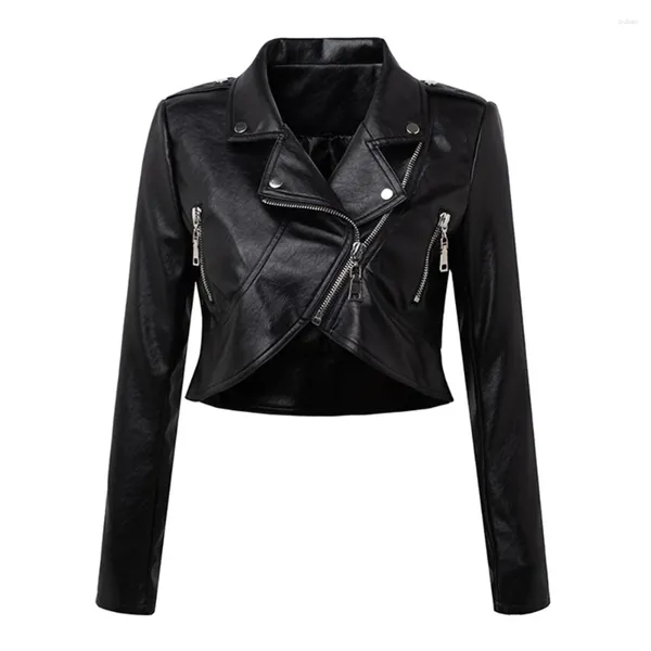 Jaqueta de vestuário de motocicleta curta feminina couro pu punk resistente ao desgaste casaco de motociclista rock smallsize S-2XL