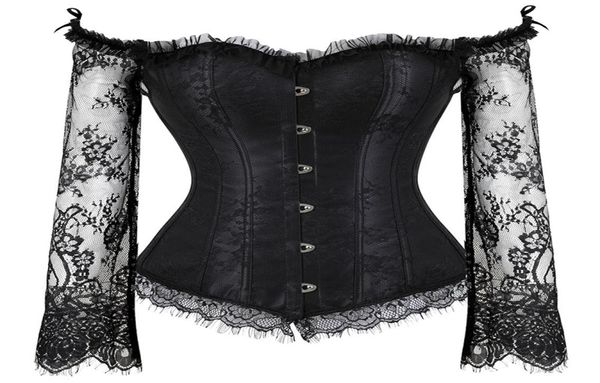 Corsetto overbust da donna039 con maniche Vintage vittoriano retrò burlesque corsetto in pizzo e bustier top gilet moda bianco nero6171765