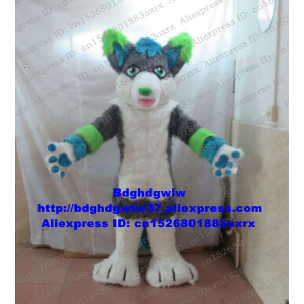 Costumi mascotte Grigio Pelliccia lunga Pelliccia pelosa Volpe Husky Cane Lupo Fursuit Costume mascotte Personaggio dei cartoni animati per adulti Vestito Hotel Ristorante Piano Show Zx2985