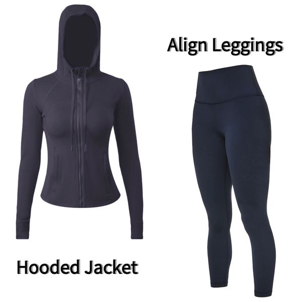 LL Gym Set Jaquetas com capuz e zíper Top de ginástica Secagem rápida macia Sensação nua Yoga Align Leggings Roupas esportivas femininas Roupas de treino para corrida Conjunto esportivo de fitness