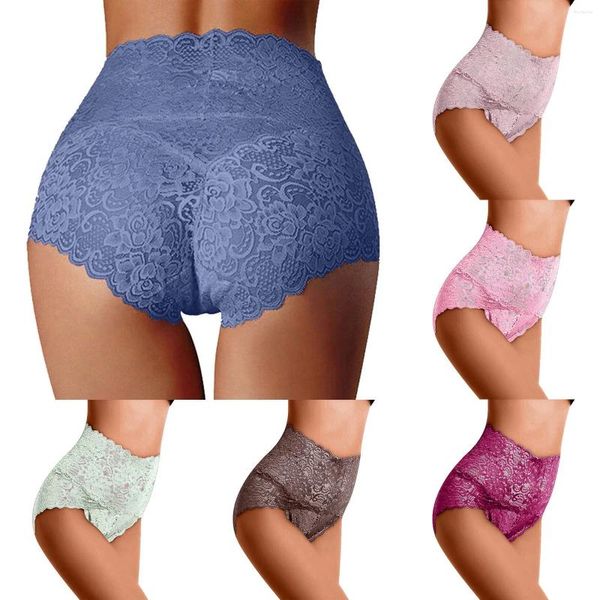 Mutandine da donna Pizzo Ricamo Intimo addominale Vita alta Ordito Glutei Mutande sexy oversize da donna Tinta unita Slip traspiranti