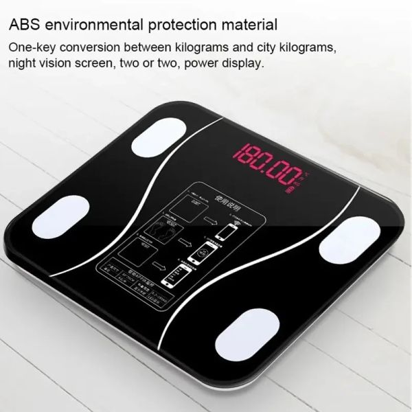 Balança eletrônica led digital peso saúde equilíbrio inteligente plataforma de vidro temperado com smartphone app escala de gordura corporal
