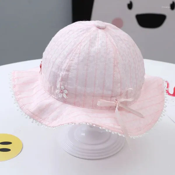 Acessórios de cabelo 3 cores verão outdor chapéu de sol bebê meninas bonito boné rosa crianças algodão respirável balde chapéus com listras (por 3-18 meses
