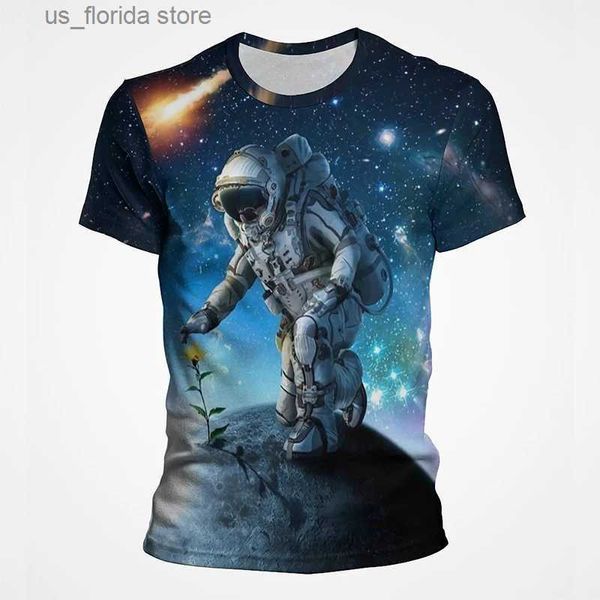 Мужские футболки Футболка с принтом во всю обложку от Space Astronaut Universe Graphic Men 2023 New Summer Harajuku с круглым вырезом и коротким рукавом оптом Y240321