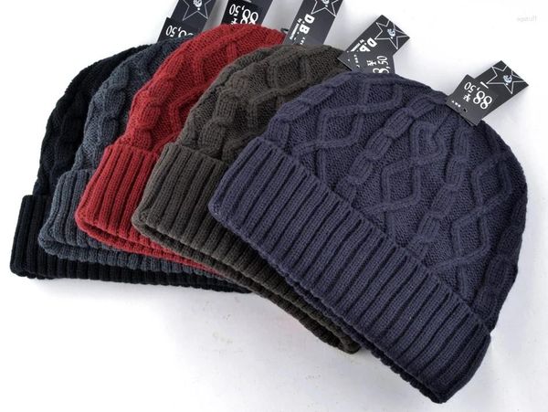 Berets 2024 Homens de inverno Chapéus Beanie Chapéu de Lã de Malha Plus Cap de Veludo Mais Grosso Máscara Touca Beanies para 5 cores