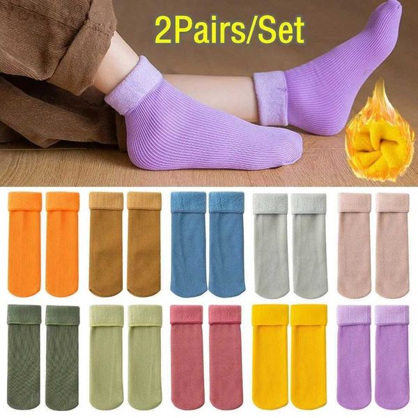 Kindersocken, 2 Paar Winter-Wamer-Socken, Kinder, Samt, verdickt, nahtlos, für Zuhause, Bodensocken, Schnee, warme Socken für Jungen und Mädchen, YQ240314