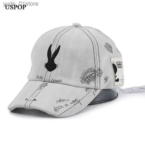 Top Caps USPOP Bugs Tavşan Yıkanabilir Denim Beyzbol CS Nakış Graffiti Visor C Kadınlar Bahar CS L240314