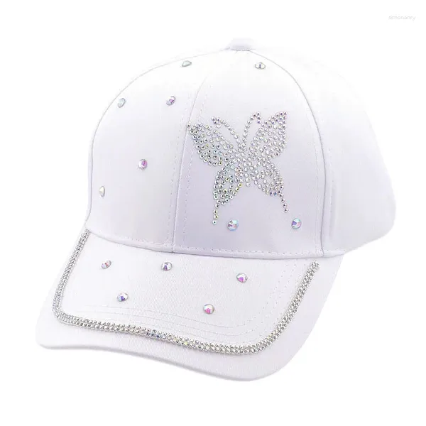 Top Caps Ayarlanabilir Kadın Çivili Kelebek Moda Bling Rhinestone Beyzbol Şapkası Beyaz Siyah Pembe