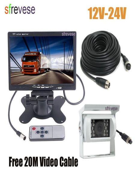 7quot monitor lcd kit de visão traseira do carro branco 4pin ccd invertendo estacionamento câmera backup com cabo 20m para ônibus caminhão motorhome 12v3100217