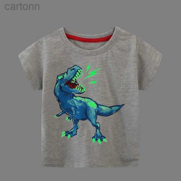 T-Shirts Çocuklar Aydınlık Karikatür Dinozor Uzay T-Shirt 2-7 yıl% 100 Pamuklu Bebek Erkekler Tees Yaz Yeni Kısa Kollu Üstler Dropshipping LDD240314