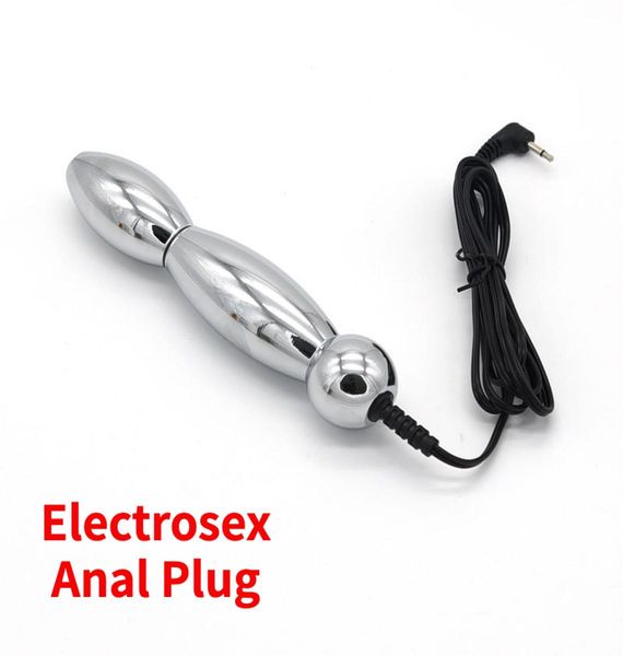 Electro BiPolar Anal Plug Scossa elettrica Metal Butt EStim Elettrodo vaginale Electrosex Stimolazione per uomo Donna 2106186865076