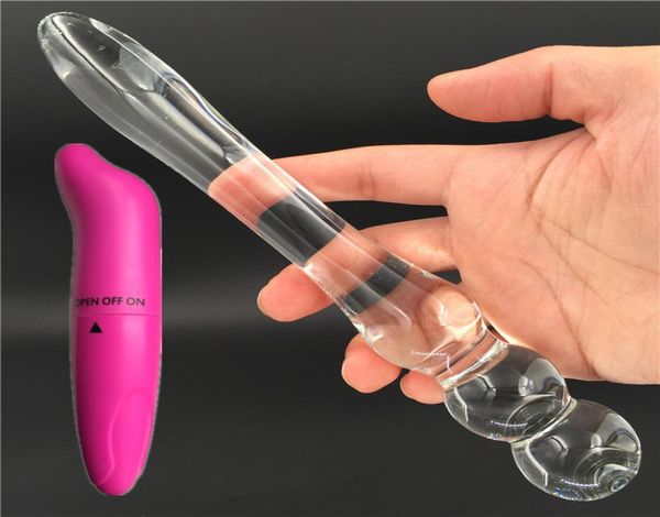 2 Pz Lotto Vibratore E cristallo trasparente Pene anale giocattolo del sesso Prodotti per adulti per donne uomini femmina masturbazione maschile Y188977078