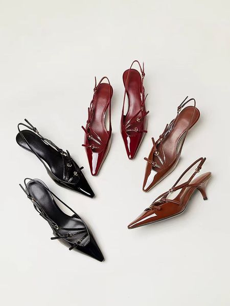 Tasarımcı Topuklar Kadın Ayakkabı Kırmızı Dipler Yüksek Slingback Topuklar Sandals Ünlü Tasarımcı Kadın Seksi Sinlu Ayak Ayak Parçası Kırmızı Sole 5cm Pompalar Gelinlik Ayakkabıları Çıplak Parlak Boyut 34-40