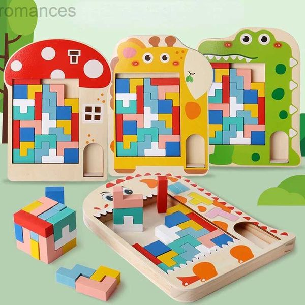 3d quebra-cabeças de madeira Montessori Toys Tetris divertido e mutável Baby Hands-On 3D Puzzle Jigsaw Puzzles para crianças Toys educacionais de criança 240314