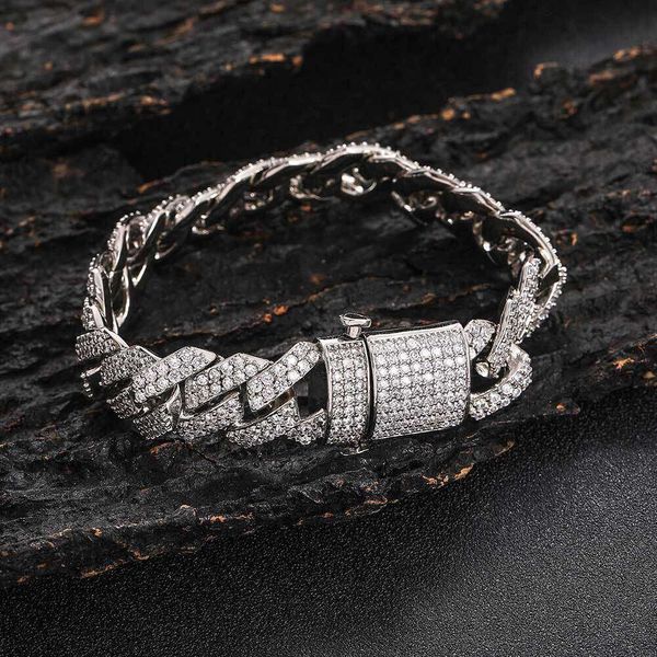 Gioielli Hip Hop Zircone 15mm Fibbia elastica Catena cubana di diamanti Accessori per bracciale da uomo