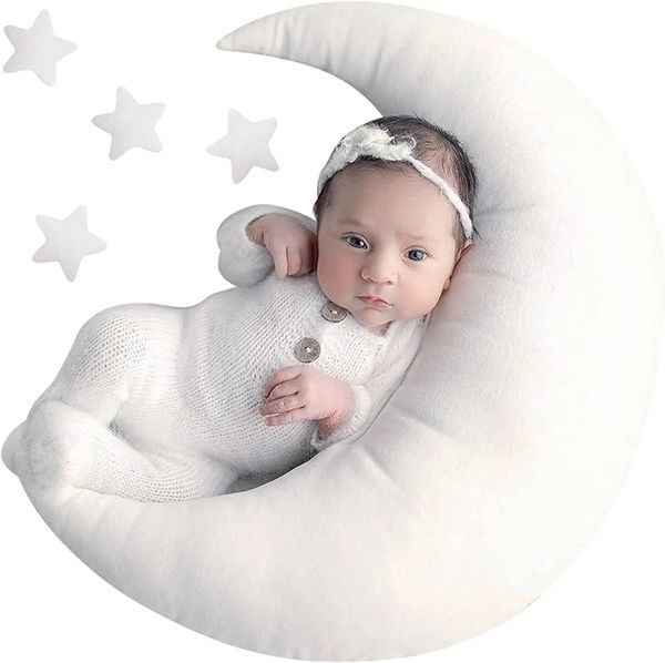 Baby Posing Kissen geboren Pografie Requisiten niedliche Mütze bunte Bohnen Mond Sterne Po Shooting Set für Säuglingsgeschenke 240313