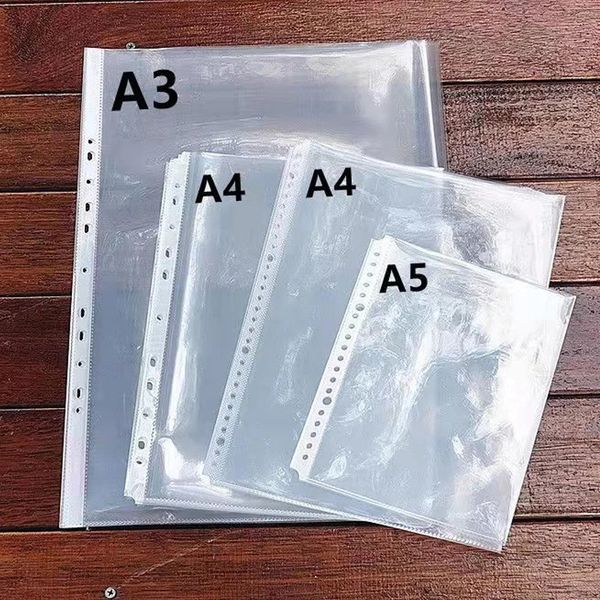 50 PZ A4 Foglio trasparente Tasche perforate in plastica Cartelle A3A5B5 Documenti a fogli mobili sottili Protezioni di riempimento Borsa per prodotti di archiviazione 240314
