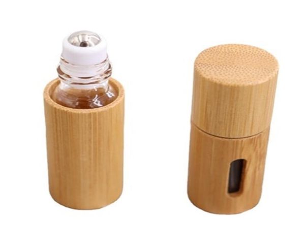 5ml 10ml de bambu natural completo óleo essencial rollerball garrafa esculpida janela rolo de vidro transparente em garrafas de perfume aço inoxidável ro8193040