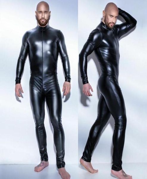 Sexy GAY Men039s Bondage Fetisch Schwarzer Stretch-PVC-Look Latex-Spandex-Overall 67212873092