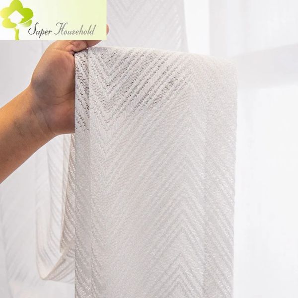 Tende finite strisce bianche ondate di tulle tende per soggiorno camera da letto trattamenti per finestre jacquard tende trasparenti per tessuto da cucina