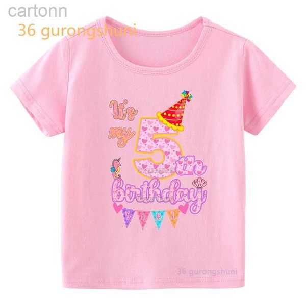 T-shirt Its 3 4 5 6th Birthday Kids T Shirt cartoon T-shirt abbigliamento per bambini Ragazza Pink T-shirt estiva Manica corta per vestiti per ragazze ldd240314