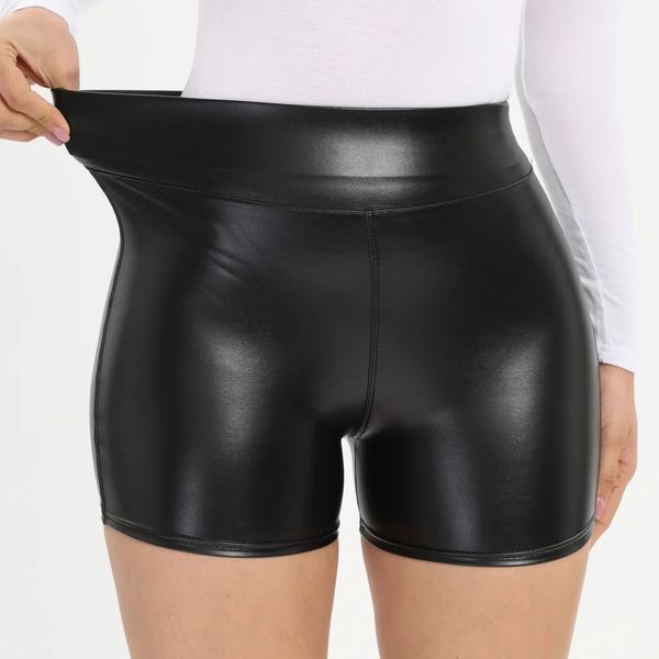 Sexy schwarze PU-Leder-Shorts, dünne elastische hohe Taille, kurze Hosen, Damenbekleidung, Kunstleder, Goth-Leggings, Sommer 240314