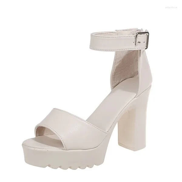 Sapatos de vestido branco verão sandália para mulheres 2024 chegada sexy peep toe saltos grossos sandálias plataforma casual russo