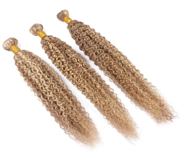 Piyano Rengi 8613 Vurgu İnsan Saç Uzantıları Kinky Curly 3pcs Bakire Brezilya Açık Kahverengi Sarışın Piyano Karışımı Renk İnsan Saçları4848998