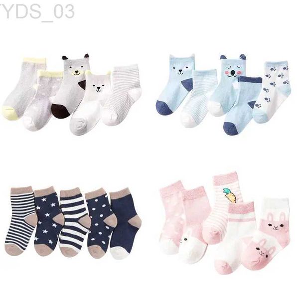 Çocuk Çorap 5 Çift Karikatür Bebek Çoraplar Bahar Sonbahar Çizgi Dot Kızlar Erkek Socks Yumuşak Yürümeye Başlayan Çocuklar Kısa Çorap YQ240314